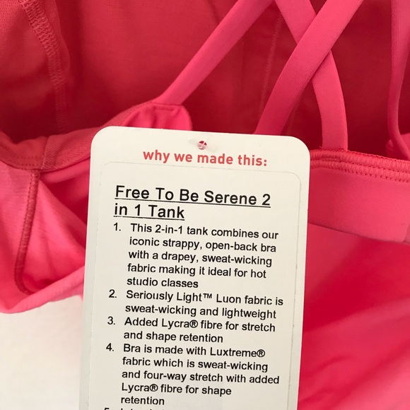 NWT FLASH LULULEMON FREE TO BE SERENE TANK SIZE 10 - Picture 5 of 8